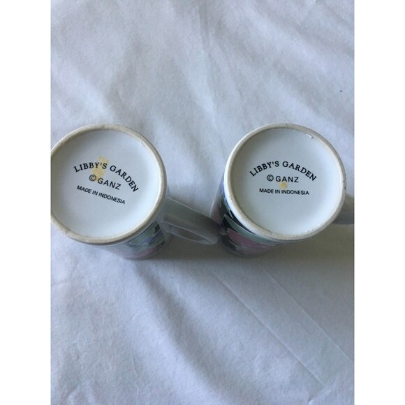GANZ Vintage LIBBY'S GARDEN 2 Espresso Cappuccino Ceramic Cups Flower Design 5oz - Picture 4 of 4